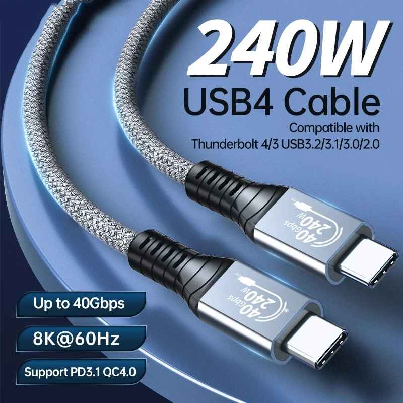 USB4 Cable 40Gbps Data Transfer 240W Fast Charging 8K 6K Dual 4K Video USB4 Cord for Thunderbolt 3/4 Laptop EGPU Mac Studio Hub