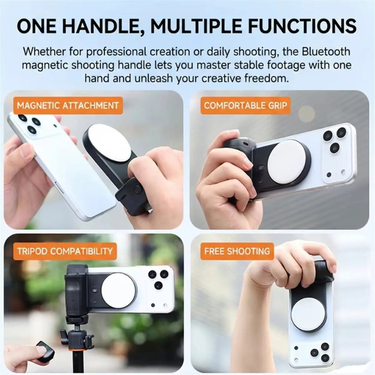 Magnetic Phone Holder Grip with Fill Light Bluetooth Remote Shutter for X300 Tripod Photography