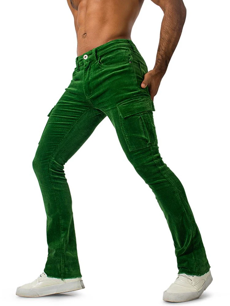 

Vintage Textured Corduroy Trousers Mens Outdoor Casual Multi Pockets Cargo Pants Autumn Men's Fashion Solid Color Slim Fit Pants