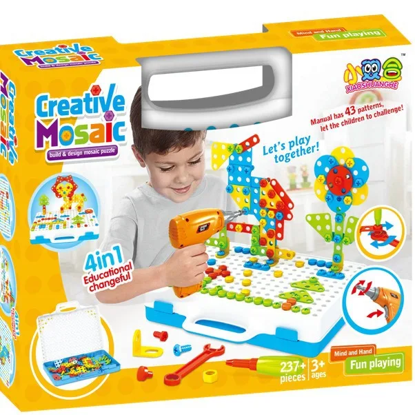 Conjunto de ferramentas para crianças fingir jogar (chave de fenda elétrica + peças seguras) Jogo educacional de desmontagem para meninos e meninas