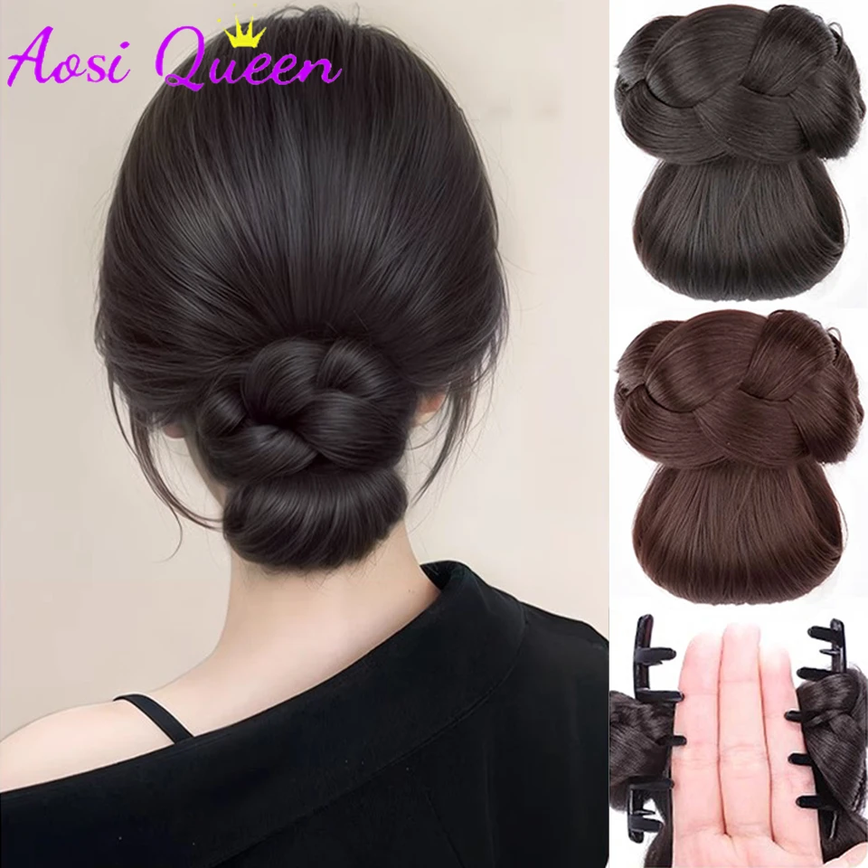

AOSIQUEEN Synthetic Low Ball Head Wig Claw Clip Twisted Hair Bun Flower Bud Head Back Head Hairpin Wig Ring