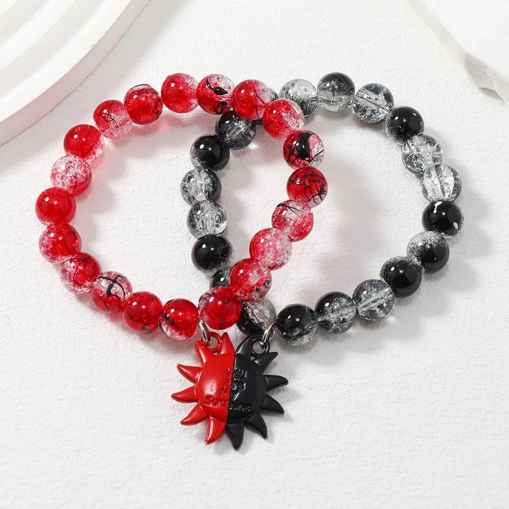 Burstable glass beads magnetic suction heart-shaped pendant, handcrafted string beads for couples 10MM Bead Bracelets