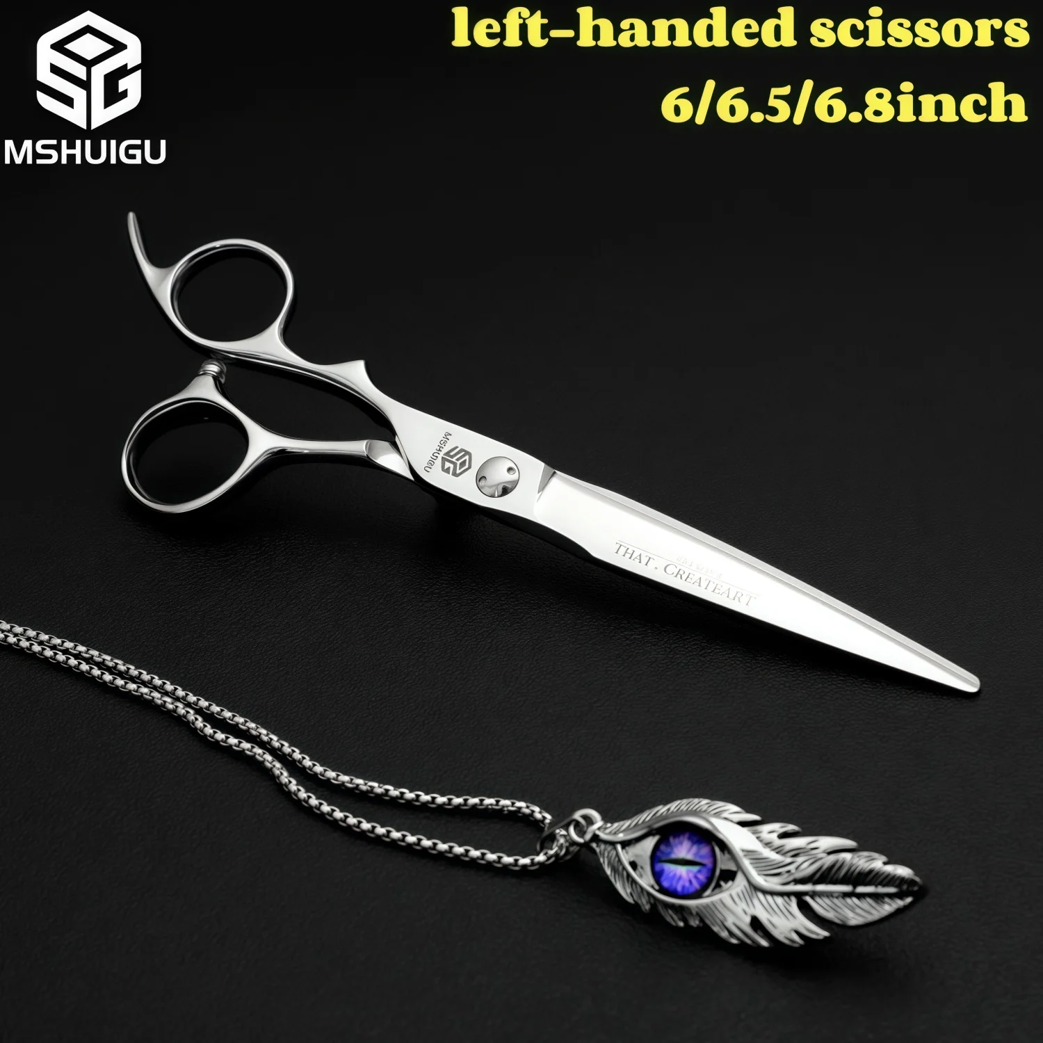

MSHUIGU Professional left-handed hair scissors Multifunctional thinning shears Hitachi 440C 6-6.5-6.8inch Barber Shop Tool