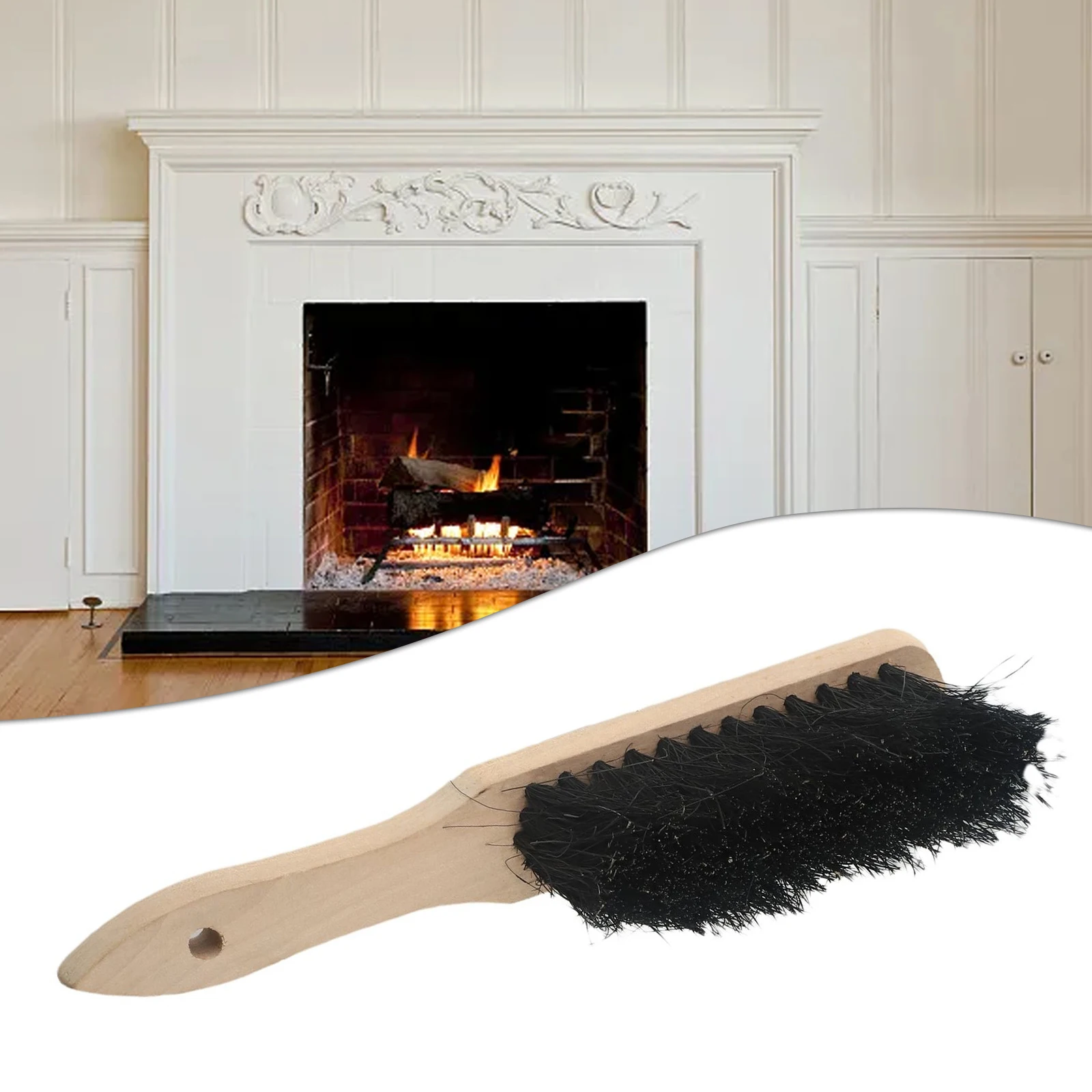 Brosse à foyer pour cheminée avec manche en bois et poils AMP, WagCleansnap, entretien optimal