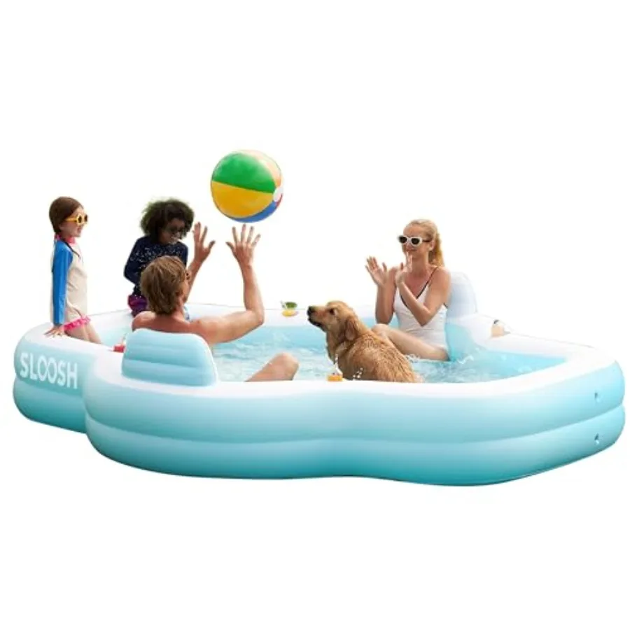 

Inflatable Pool for Family with Seats 120" x 101" x 26" Full-Sized Blow Up Durable Thickened Above Ground Pool with Backrest Cu