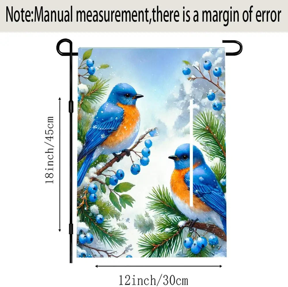 Winter Garden Flag 11.81 x 17.72 Inch Bluebirds on Snowy Pine Branch with Berries Seasonal Outdoor Yard Flag for Holiday Win LLG