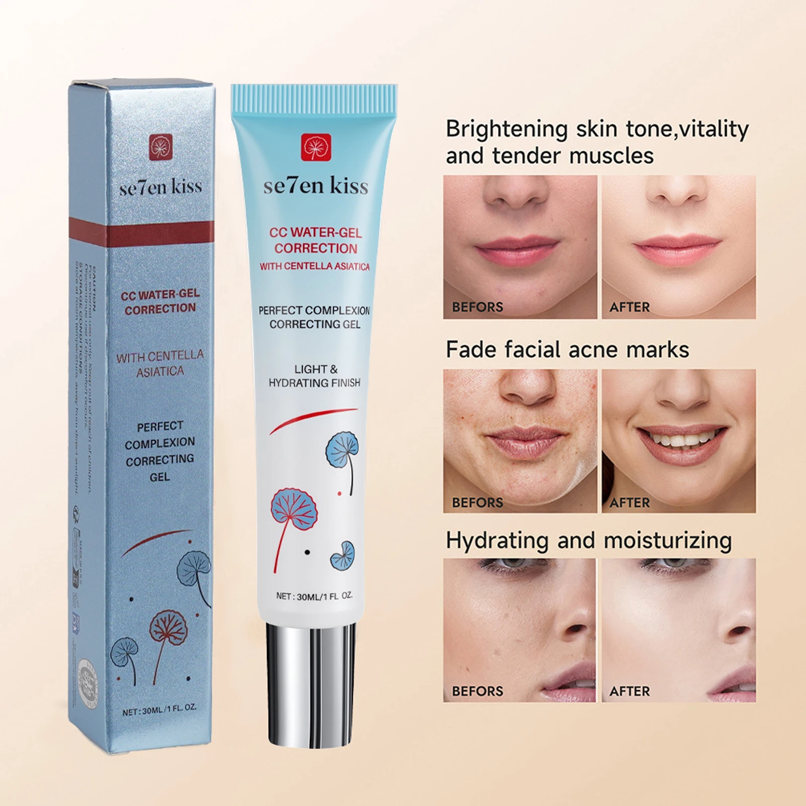 كينتيللا اسياتيكا اشراق المخفي CC كريم واقية من الشمس مسام الوجه المخفي حتى لون البشرة ترطيب التمهيدي