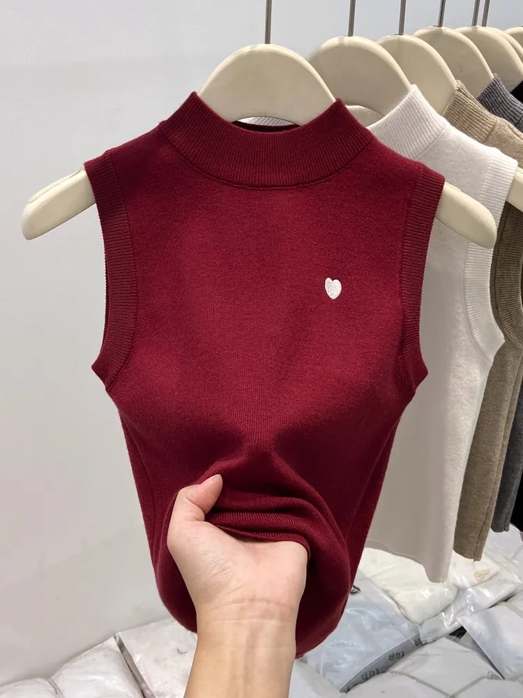 

Korean Style Versatile Slim Crop Top Sleeveless Knitted Base Layer Vest Casual All-match Solid Color Women Tank Tops Waistcoat