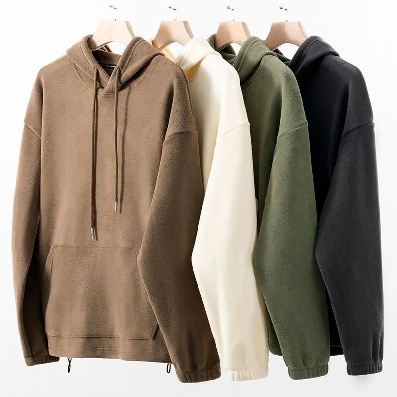 

Новое осенне-зимнее модное однотонное утолщенное теплое пальто из овечьей шерсти, мужская повседневная свободная спортивная толстовка большого размера с капюшоном