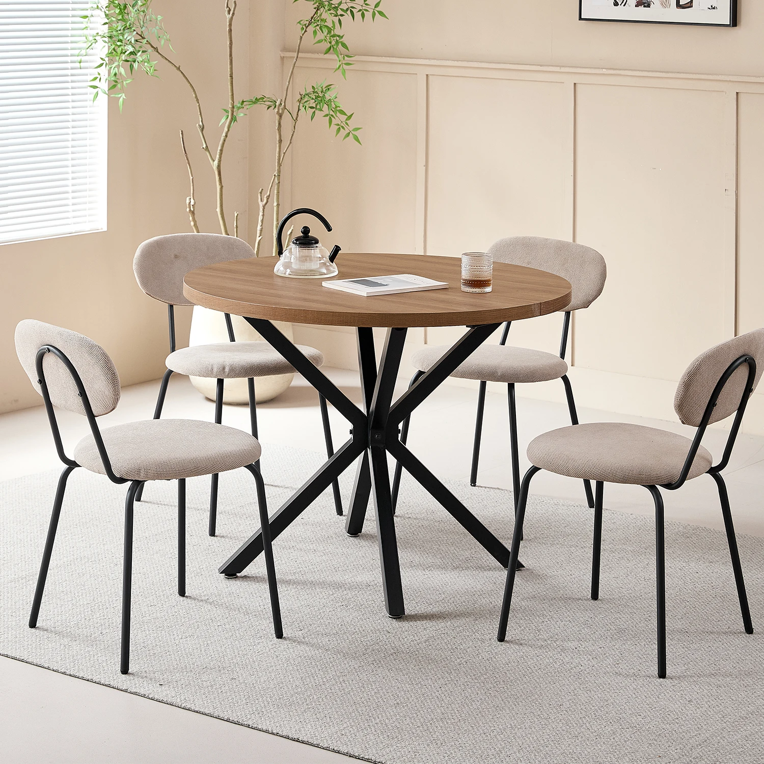 4/6-teiliges Esszimmerstuhl-Set, Hufeisen-Samtstoff, moderner gepolsterter Küchenstuhl mit Metallbeinen für Esszimmer, Küche – Detail 5