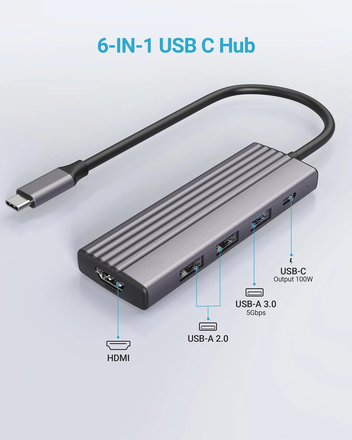 

USB C hub, док-станция, док-станция USB C с 4K HDMI,1 USB-A 3,0, 2 USB-A 2,0 USB-C PDPower. Совместим с MacBook,Lenovo,Dell,HP