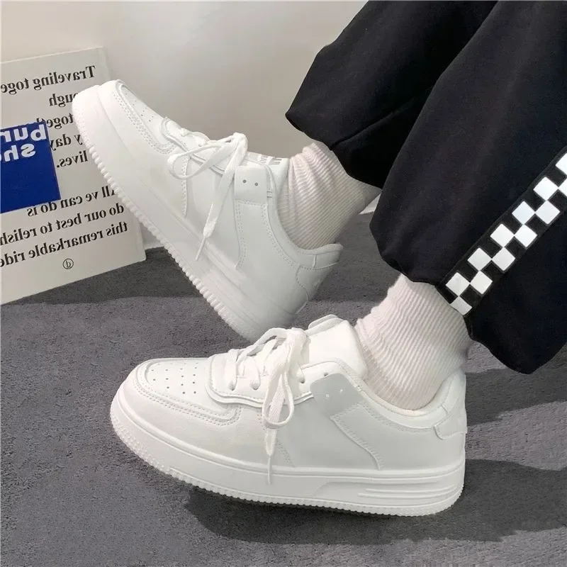 Little White Shoes 2024 Spring/Summer/Autumn New Thick Sole Pure White Round Head Student Lace up Casual Shoes for Women