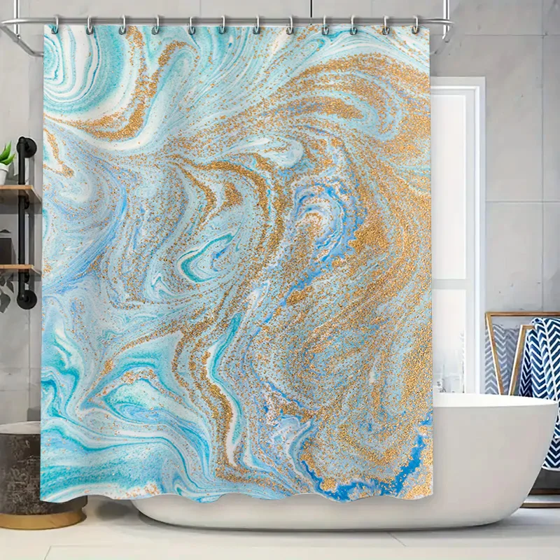 

Роскошная занавеска для душа с мраморным узором, водонепроницаемая занавеска для ванной комнаты, принт, домашний декор, блестящий металл, золотой, синий, белый, красочный, современный