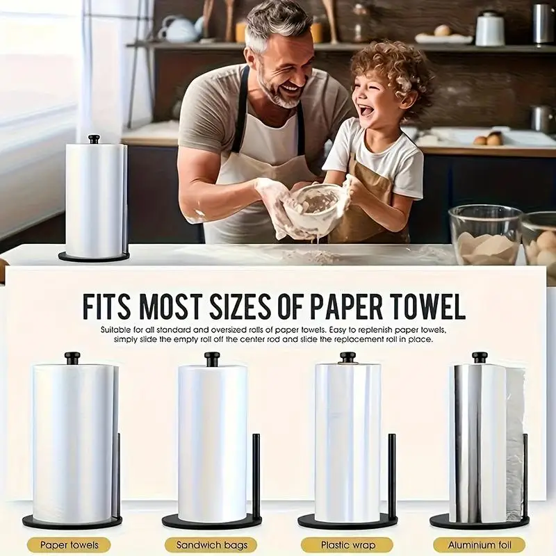 

Stainless Steel Kitchen Roll Holder With Weighted Base - Heavy-Duty Countertop Organizer, Space-Saving Design For Paper Towels