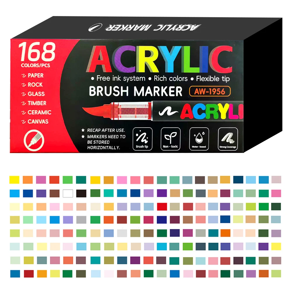 12-366 kleuren acrylverfstiftmarkeringen Acrylvilt Penseelpunt Verfmarkeringen Voor houtrots schilderij canvas cadeau doe-het-zelf ambachten