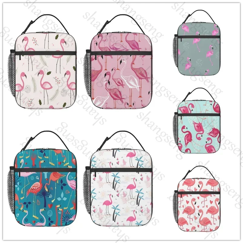 Lunch Bag insulated bag,student thickened waterproof Outdoor Travel Ice Pack, Picnic Bag Flamingo Cartoon animals
