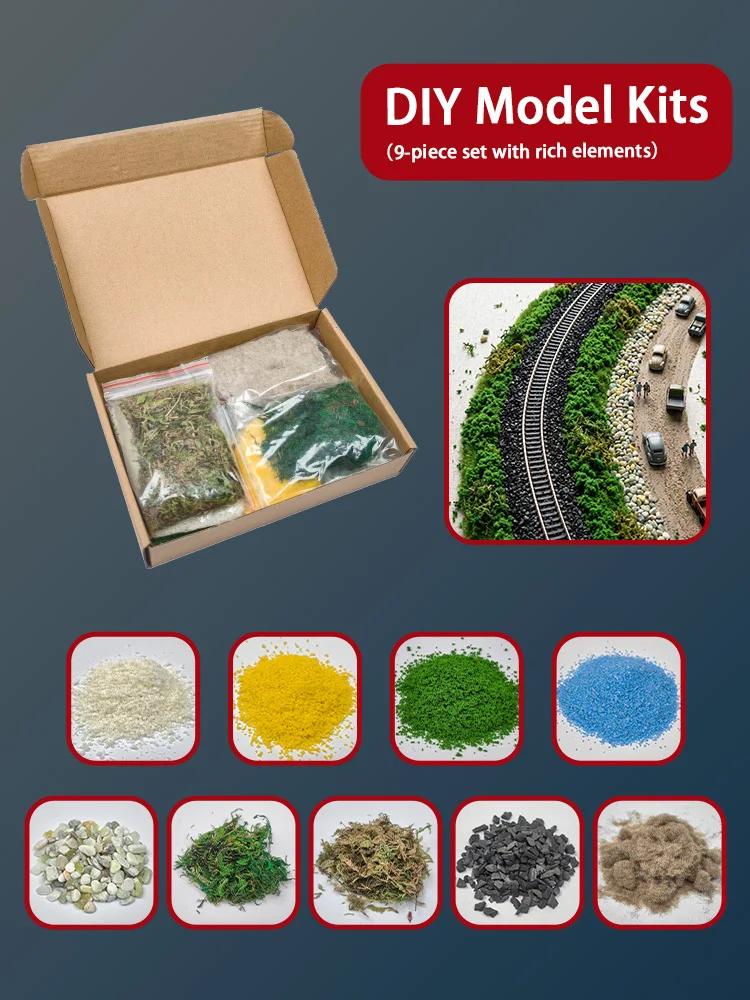 AliExpress NONE 9Pcs/set DIY Model Scene Kit Tool With Grass Powder/Moss/Gravel/Crushed Coal Material For Railway Building Wargame Garden Decor