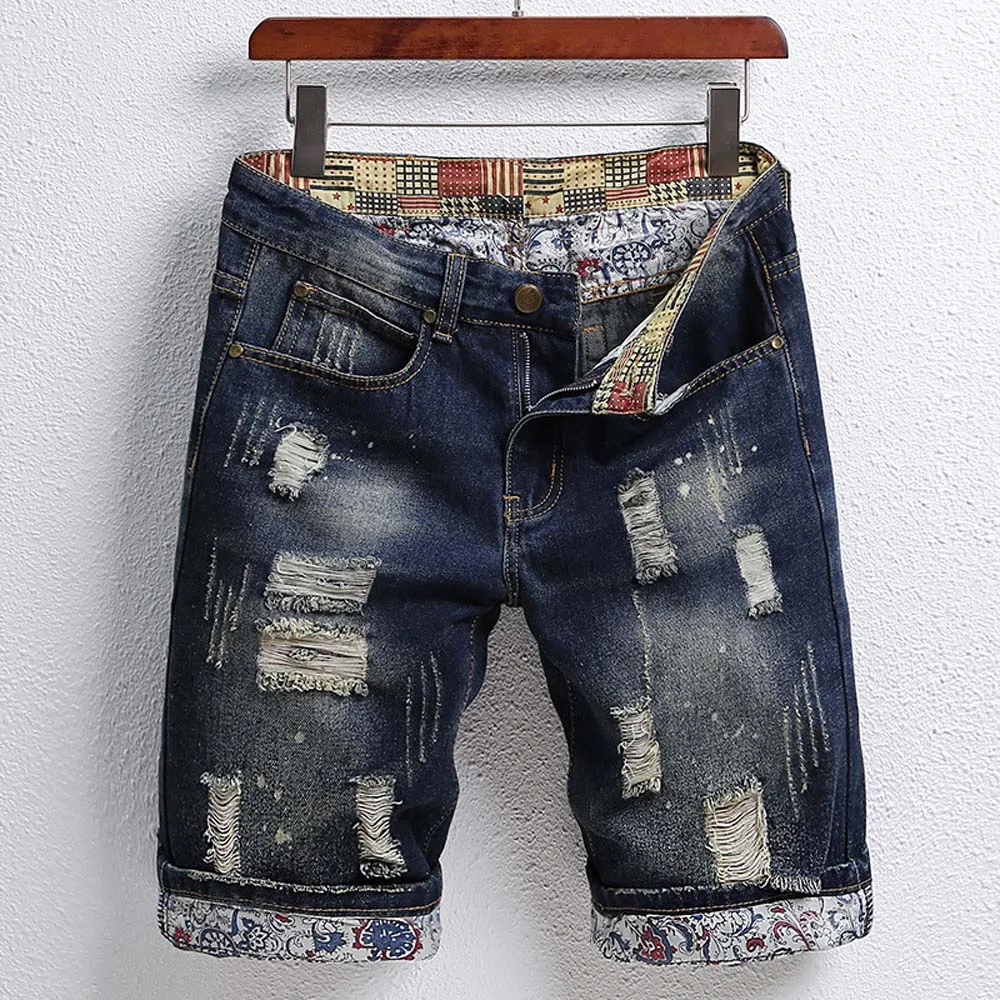 Gescheurde Patch Korte Jeans Heren 2023 Zomer Haveloze Vijf Cent Bedelaar Denim Broek Britse Stijl Hoge Kwaliteit Trend Heren Jeans