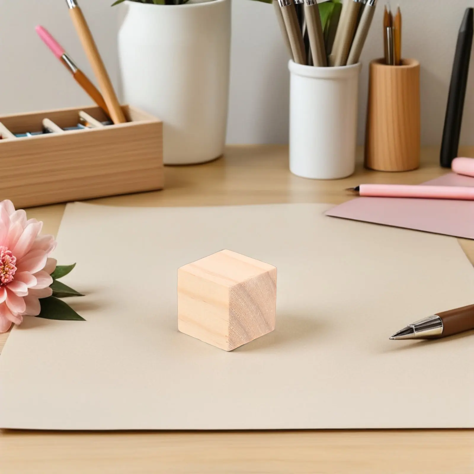 100Pcs Wooden Square Blocks Natural Wood Craft Squares for DIY Home School Office Stacking Educational Activities