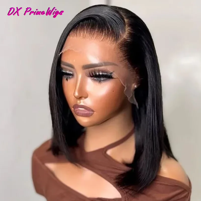 

13x4 Straight Lace Frontal Bob Wig Pre Plucked Human Hair Wigs Brazilian Remy Short Bob Wig For Women Natural Black #1B 14 Inch