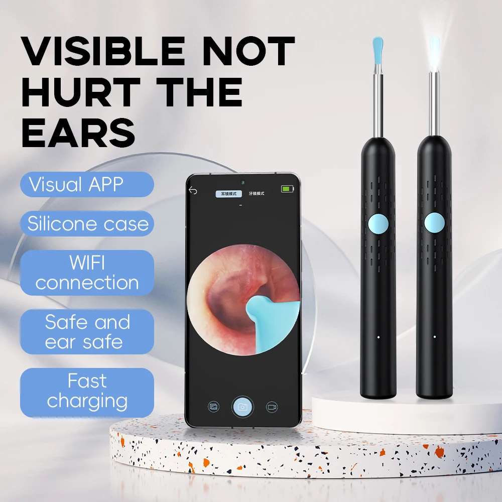 Wireless Visual Ear Wax Removal Safe Endoscope Earpick with Camera 500W Pixel Luminous Otoscope Ear Cleaning Tools