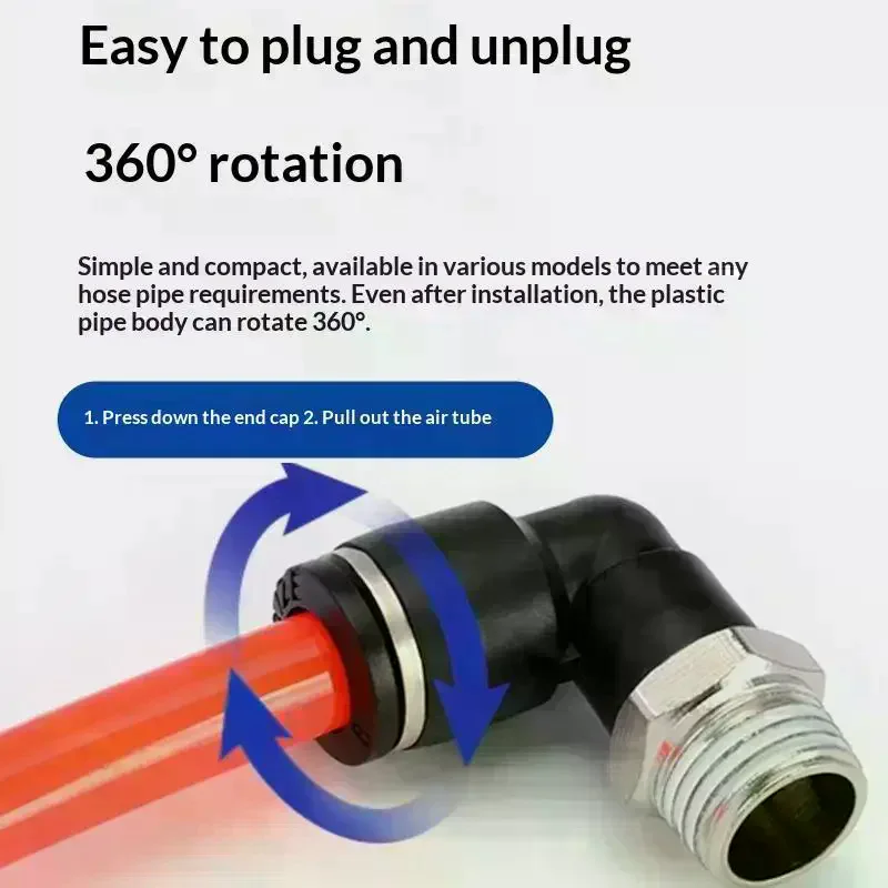 Push Fit 90 Degree Copper Air Tube Connector Rust Resistant Pneumatic Fitting PL4-01 PL6-02 for Home DIY Pneumatic Projects