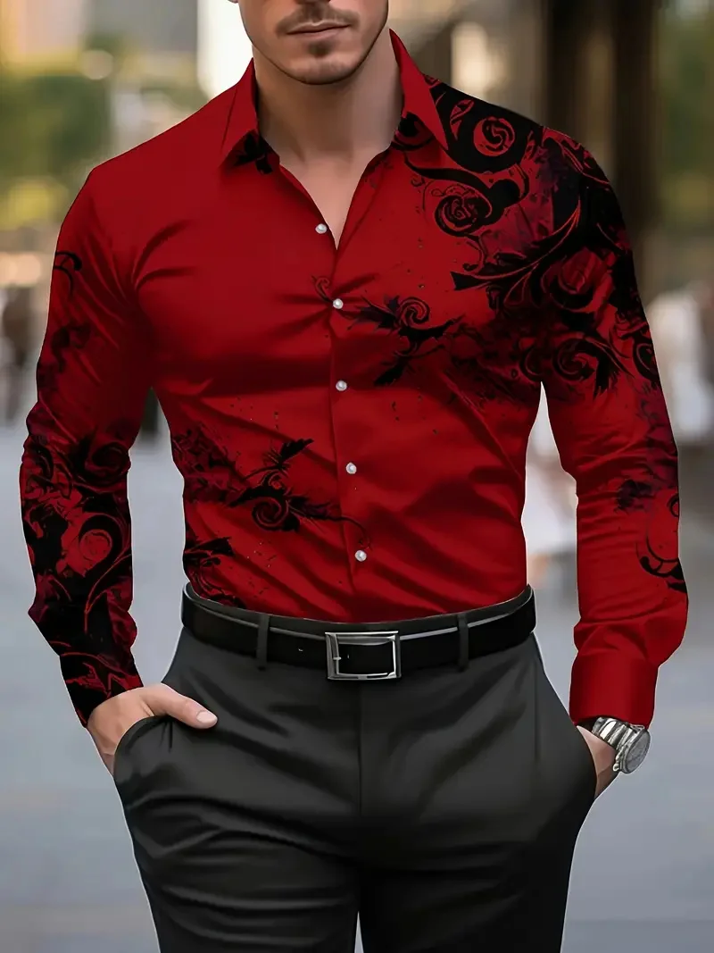 New Men's Casual Printed Shirt Button Long Sleeve Multifunctional Flip-over Luxury Fashion Spring Long Sleeve Shirt