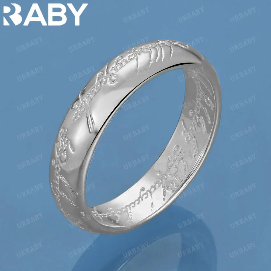 

URBABY 925 Sterling Silver Size 7-10 English Engraving Ring For Women Men Fashion Jewelry Charm Grace Noble Wedding Accessories