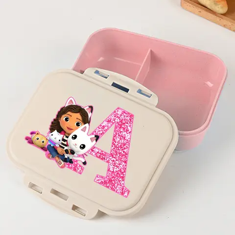 Nuevas casas de muñecas Gabby, fiambrera Bento con letras de dibujos animados A-Z, fiambrera impresa, contenedores de almacenamiento de alimentos para niñas, regalos de cumpleaños para niños