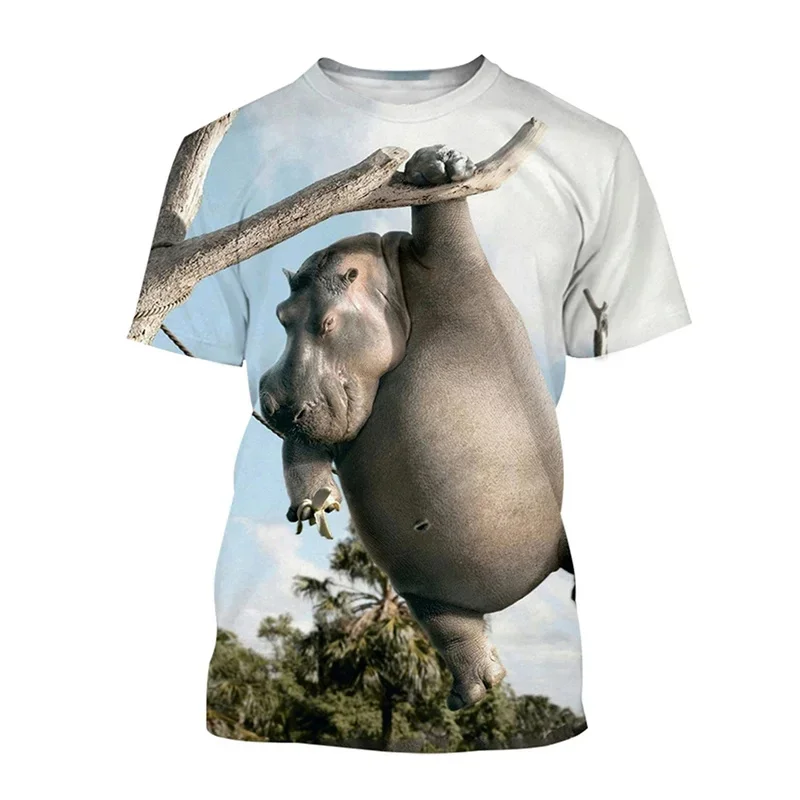 Funny Hippopotamus Graphic T-Shirt For Men Animal 3D Printed Tees Casual Street O-Neck Tops Loose Kids T Shirts Short Sleeves