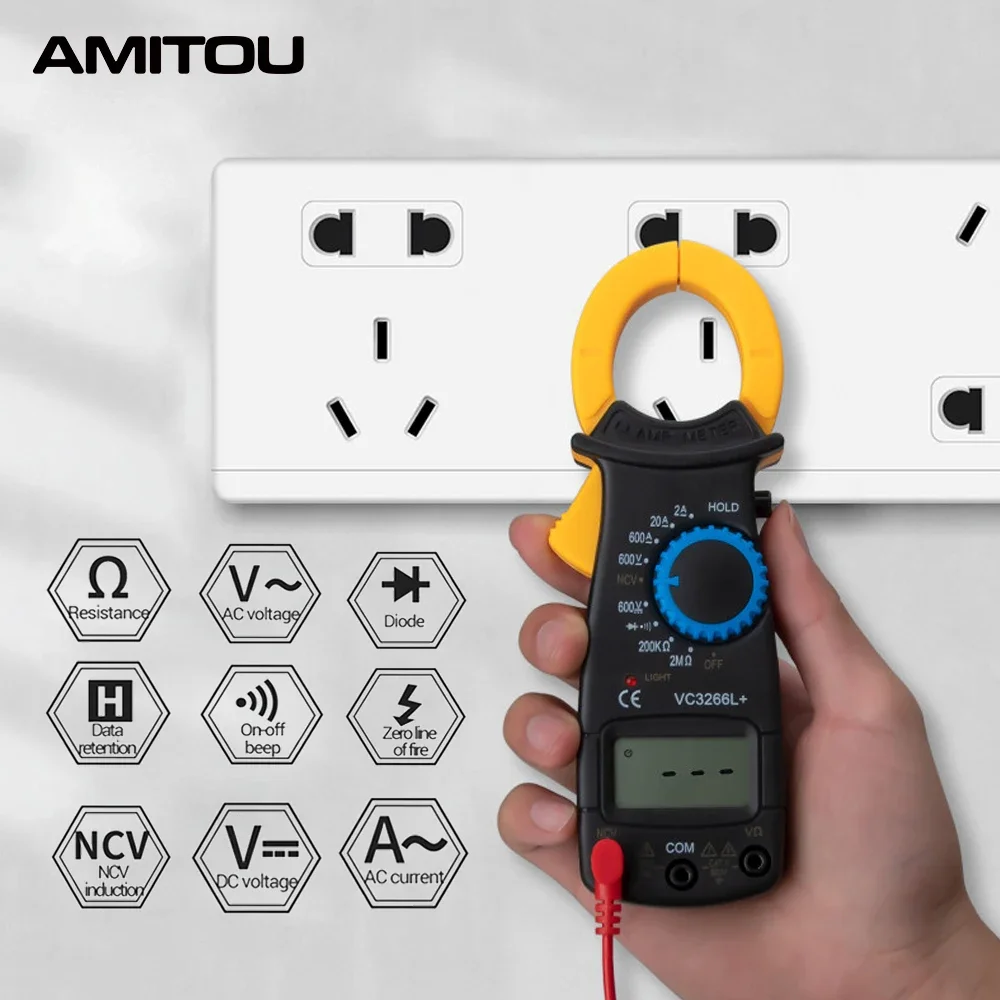 AMITOU VC3266L+ 1999 Counts Digital Professional Multimeter Clamp Amperímetro Handheld Clamp Meter Dc Current Voltage Meter