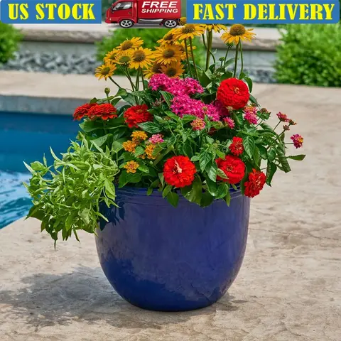 16 Inch Round Plant Pot Lightweight Weather Resistant Planter with Drainage Holes Indoor Outdoor Use Durable Polyethylene