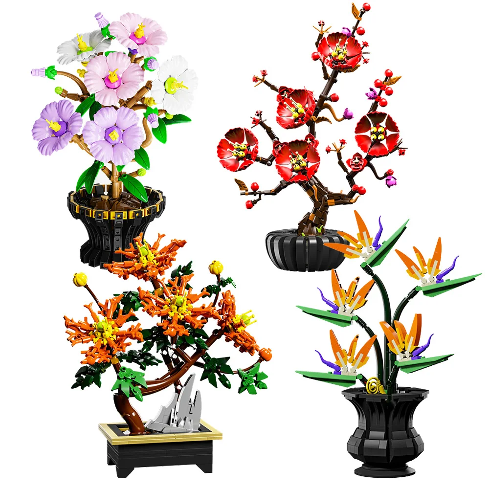 

Cotton Rose Chinese Plum Building Block Chrysanthemum Bird Of Paradise Figure Flower Model Bricks Toy For Home Decor Gift