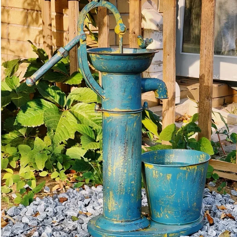 Outdoor Floor Pump Modeling Flower Pot Balcony Creative Decoration Room Retro Distressed Garden Ornaments Iron Plant Rack