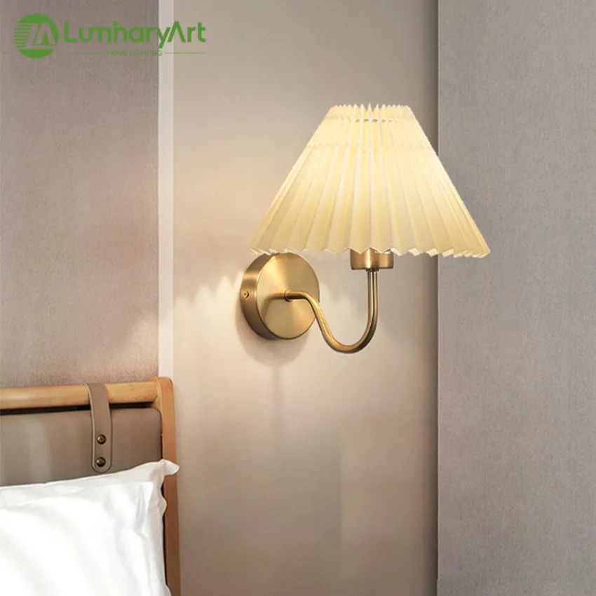 

Modern LED Wall Lamp Retro Creative Umbrella Shaped Pleated Home Lamp Living Room Bedroom Study Bedside Decorative Lighting