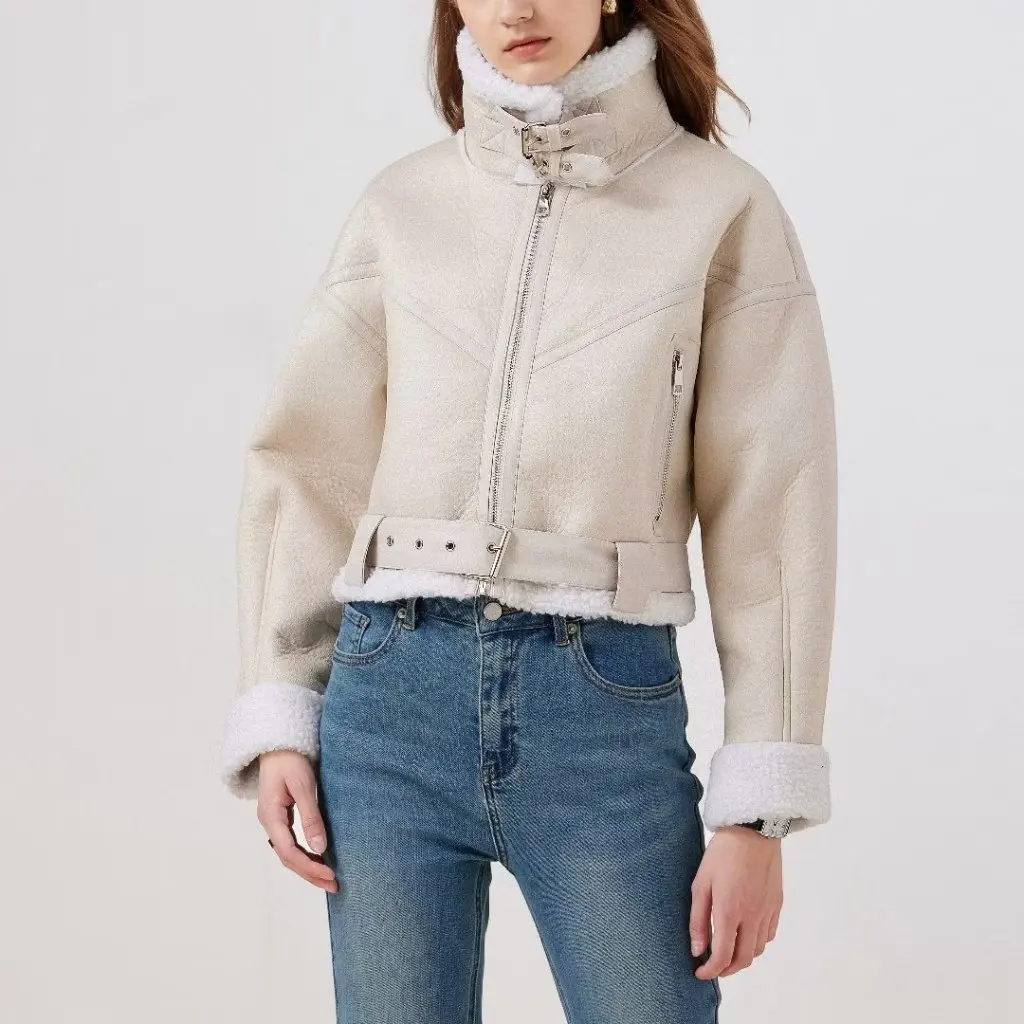 Damenmode Stehkragen Reißverschluss Motorrad Kurzjacke All-Match-Top im europäischen und amerikanischen Stil für Damen