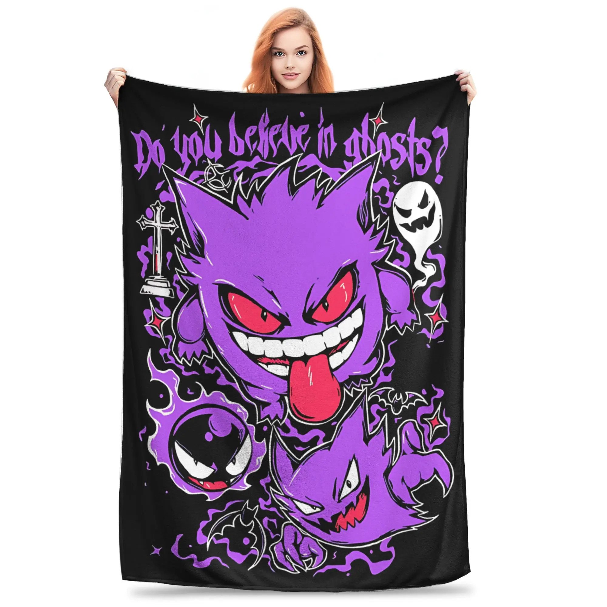 1PC Home Pokemons Blanket Throw Blanket Gengar Ghost Novelty Warm Blanket All Season Gift