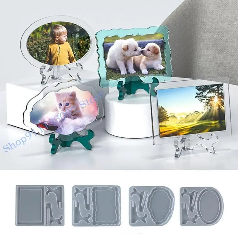 

H9ED Photo Frame Resin Molds Rectangle Oval Irregular Photo Frame Epoxy Casting Mold Silicone Molds for Home Decor DIY Craft