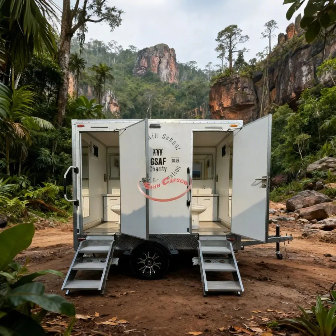 Weather-Resistant Durable Towed Trailer Toilet with Flush & Tank for Camping Rescue Construction