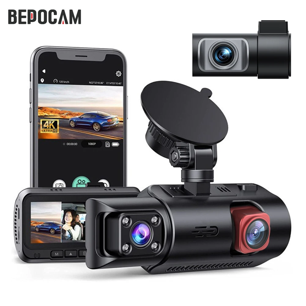 Dash Cam 4K Anteriore E Posteriore Con WiFi, GPS, Visione Notturna, Touchscreen IPS Da 3 Pollici E Sensore G