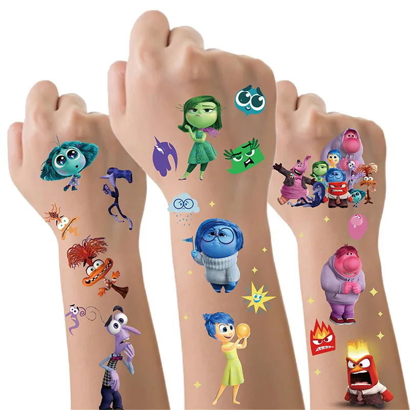 6 Sheets Temporary Tattoos for Children Inside Out Tattoo Sticker Waterproof Tattoo Sticker Sleeves Man Kid Women