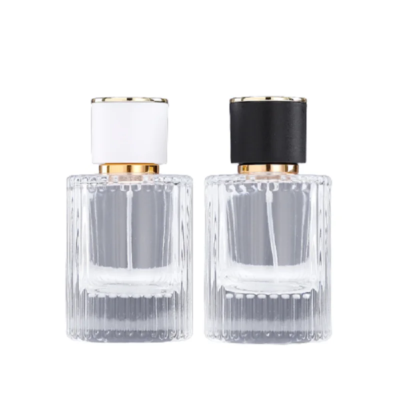 

6pcs Cylinder Glass Atomizer Thick Bottom Empty Clear Cosmetics Packing Black Gold Mist Spray Crimp Bayonet Perfume Bottle 50ML