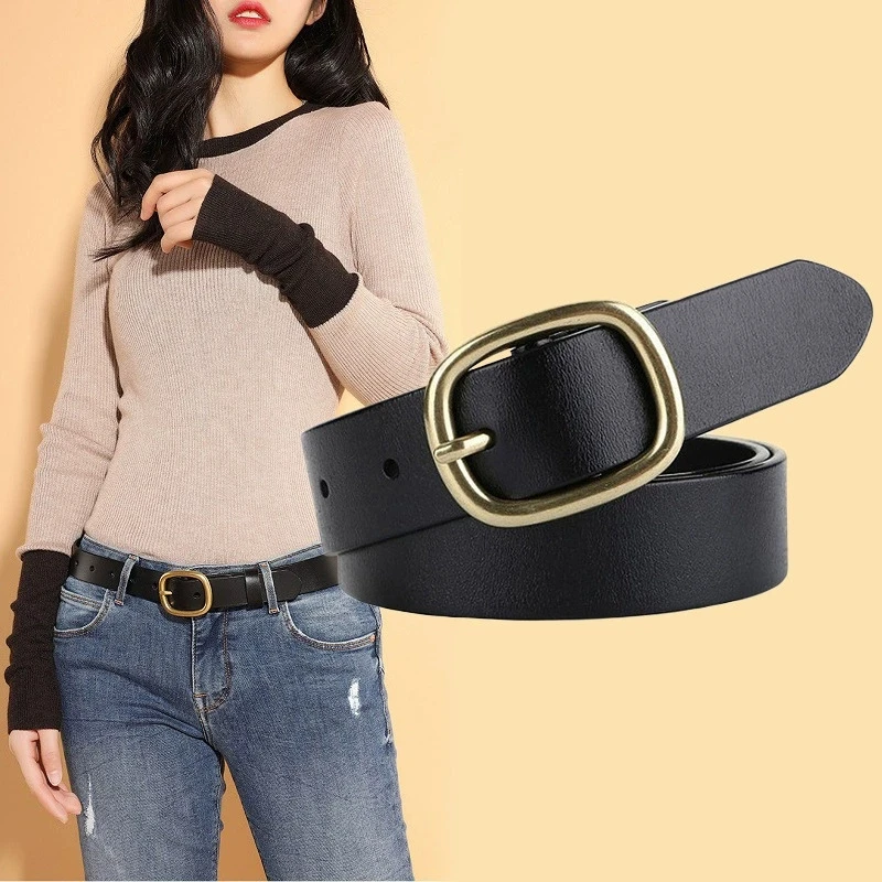 

Vintage women's genuine leather belt Korean minimalist cowhide belt stylish and versatile decorative waistband for jeans