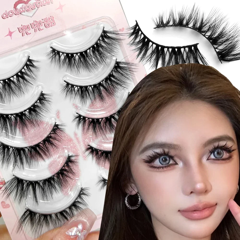 Macio Fofo Wispy Cílios Postiços, Coreano Natural Longo Cílios Tira Completa, Cílios Manga, Banda Clara, Maquiagem Extensão, 5 Pares