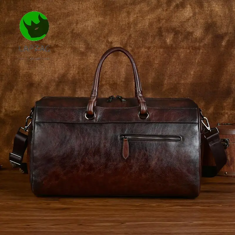 Bolsa de viaje de cuero de vaca para hombre, bolsa de equipaje de gran capacidad, estilo Retro inglés, Unisex