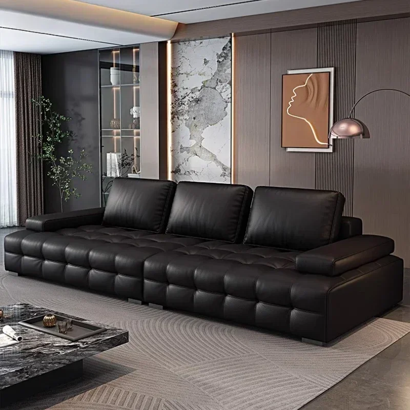 Lawrence Italian Light Luxury Straight L Shaped Sectional Lazy Soft Tatami Lounge Sofa Modern Minimalist New Leather Living Room