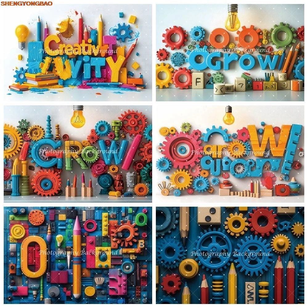 

Children Painting Photography Backdrop Pencil Building Blocks Prop Baby Shower Kids Birthday Party Photo Background Photo Studio