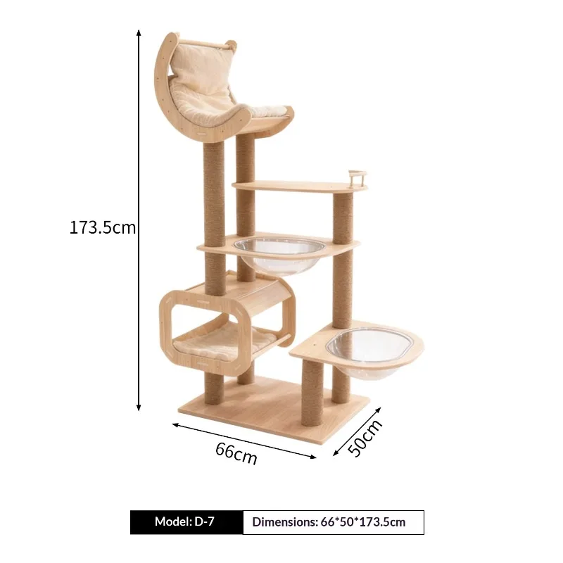 Solid Wood Cat Tree Condo House Space Capsule Cat Bed Scratching Post Large Compact Indoor Pet Villa Cat Furniture Cat Toys