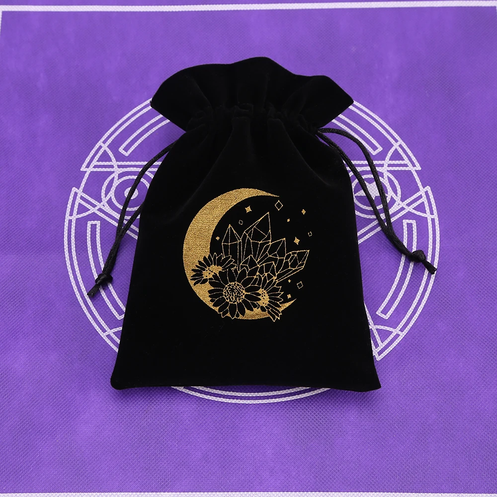 1 stücke Schwarz Samt Tarot Lagerung Tasche Mini Kordelzug Paket Hexe Wahrsagerei Kristall Tasche Tasche Würfel Halter Brettspiel Gold – Detail 26