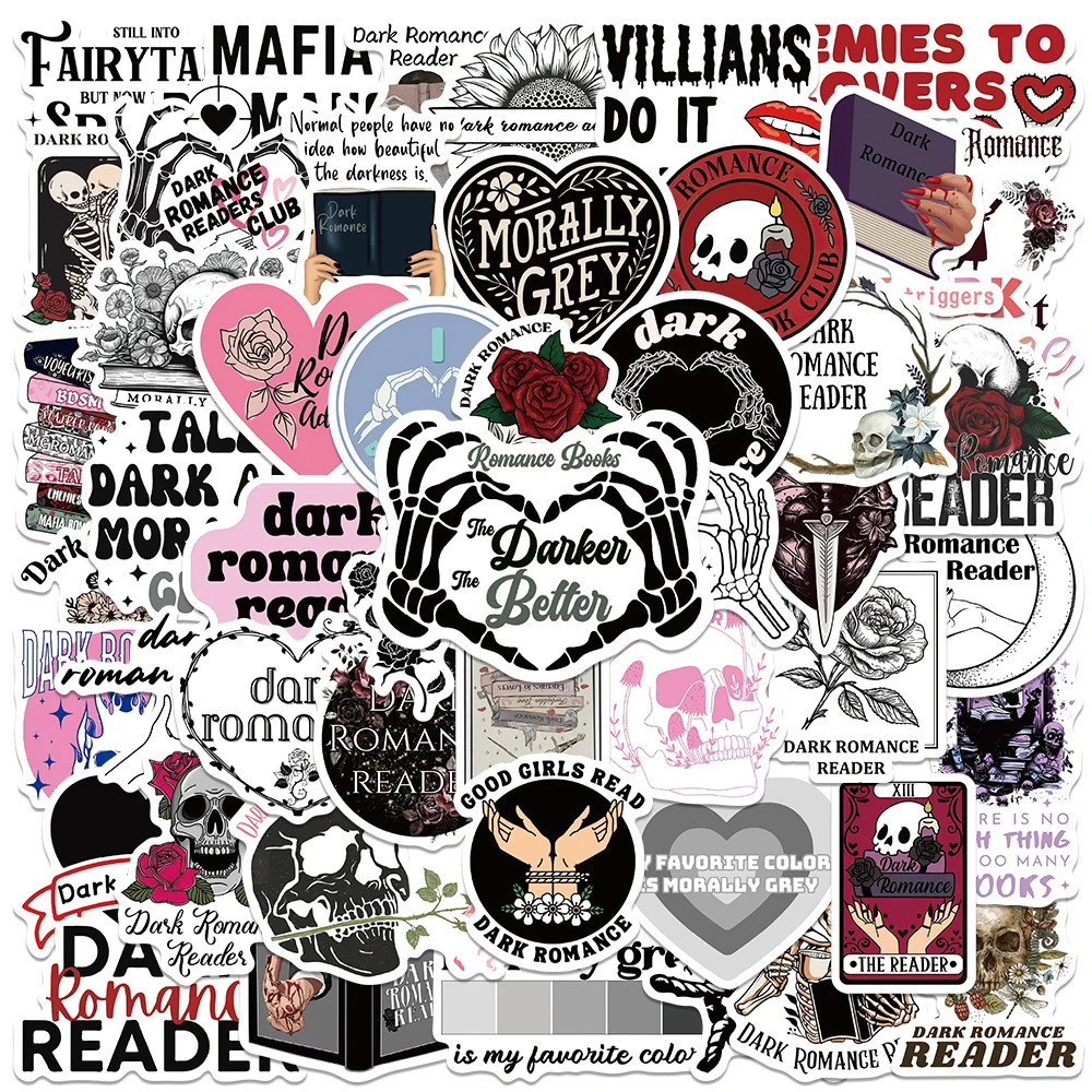 50PCS Dark Romance Club Skull Spicy Bookish Stickers Aesthetic DIY Car Laptop Journal Kindle Skateboard Ipad Waterproof Stickers